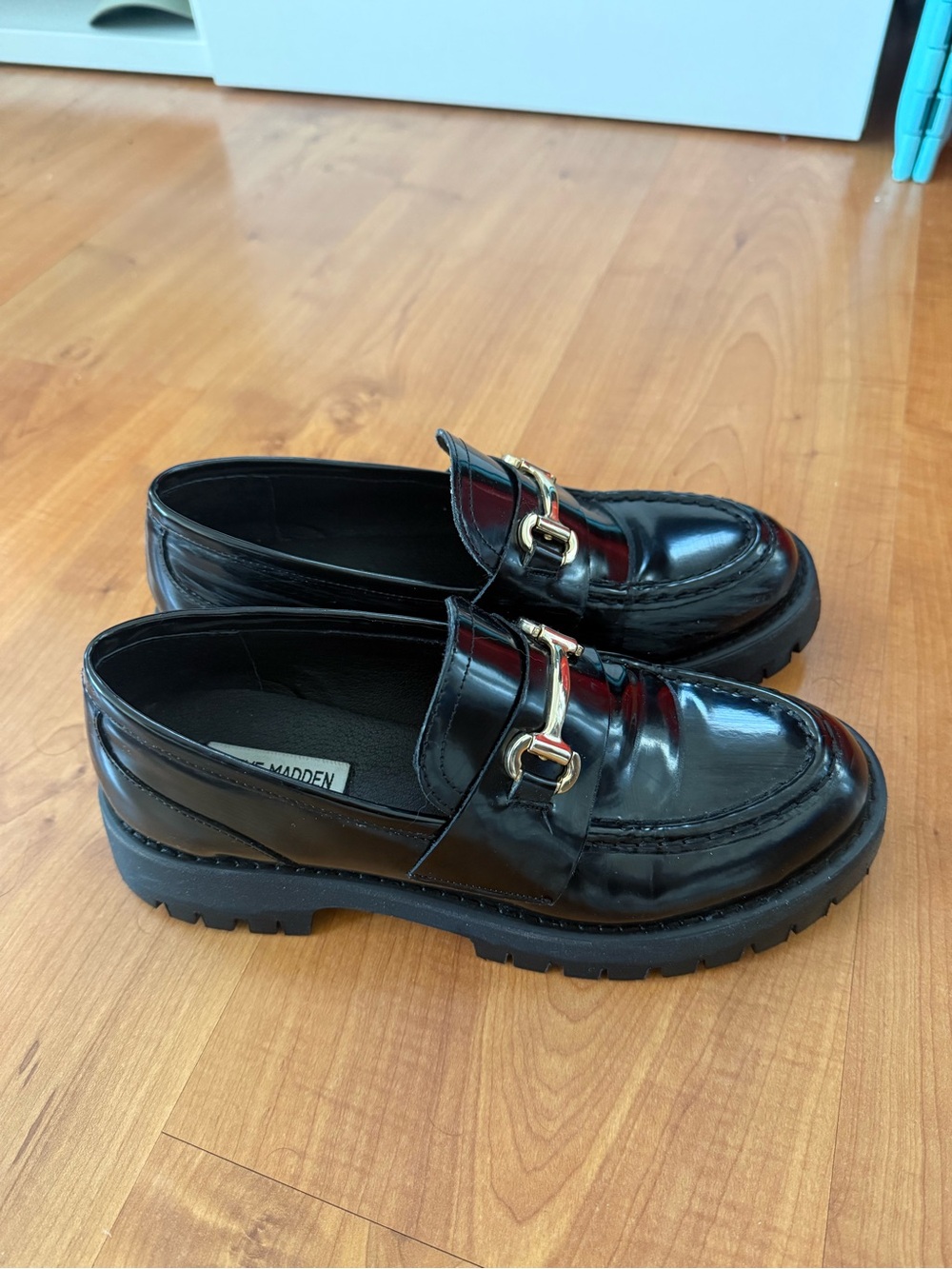 Steve Madden Black Patent Landon Platform Loafers